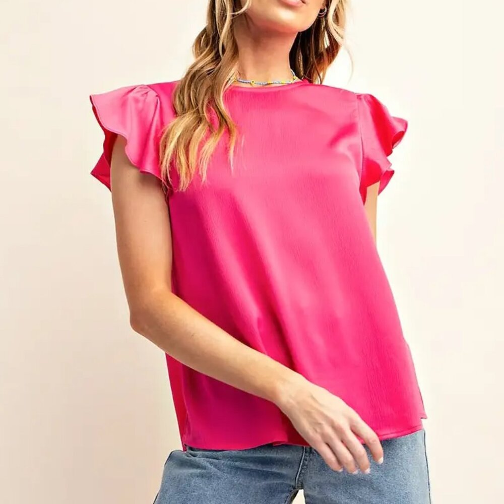 NWT Hot Pink Ruffle Sleeve Top